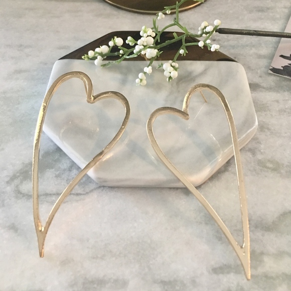 'Wish' Gold Cartoon Drawn Heart Shaped Earrings - Picture 2 of 5